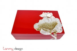 Red rectangular lacquer box hand-painted with lotus 11*17*H5 cm